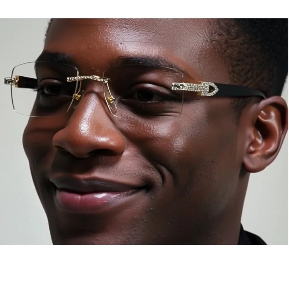 Rhinestone Rimless Sunglasses Men's Fashion Eyewear Hip Hop ShadesClear Lens New